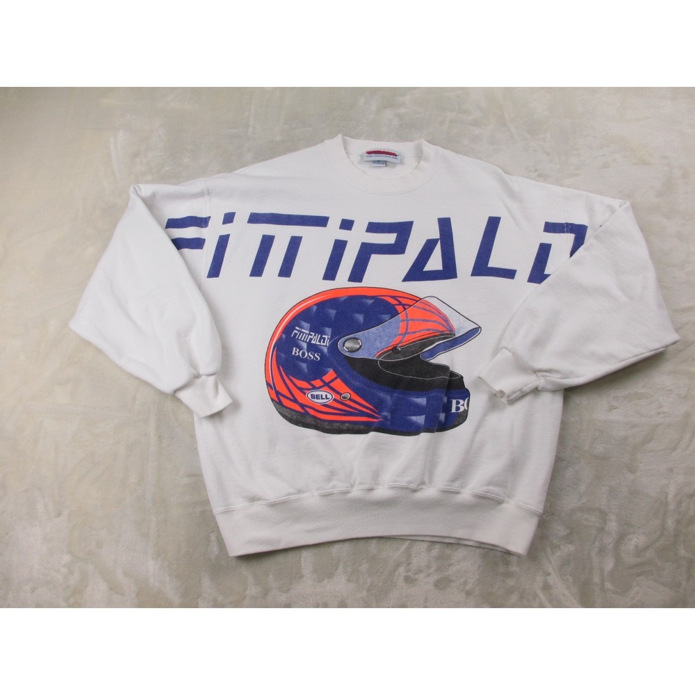 Vintage Rare Emerson Fittipaldi Sweater Mens Extra Large White Racing 90s*